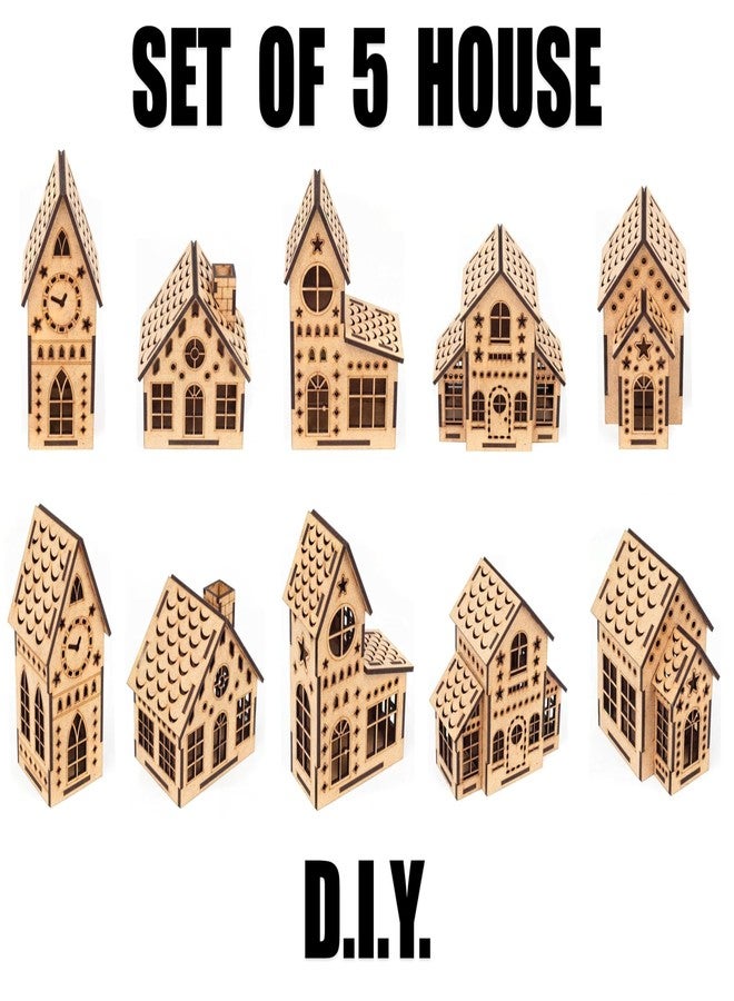 Raystar™ DIY Decorative Wooden Doll House Models, Miniature Cottage House Set (Set of 5 House) - Image 1
